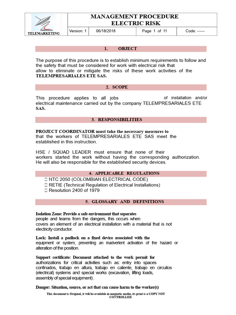 Electric Risk Management Procedure | PDF | Insulator (Electricity ...