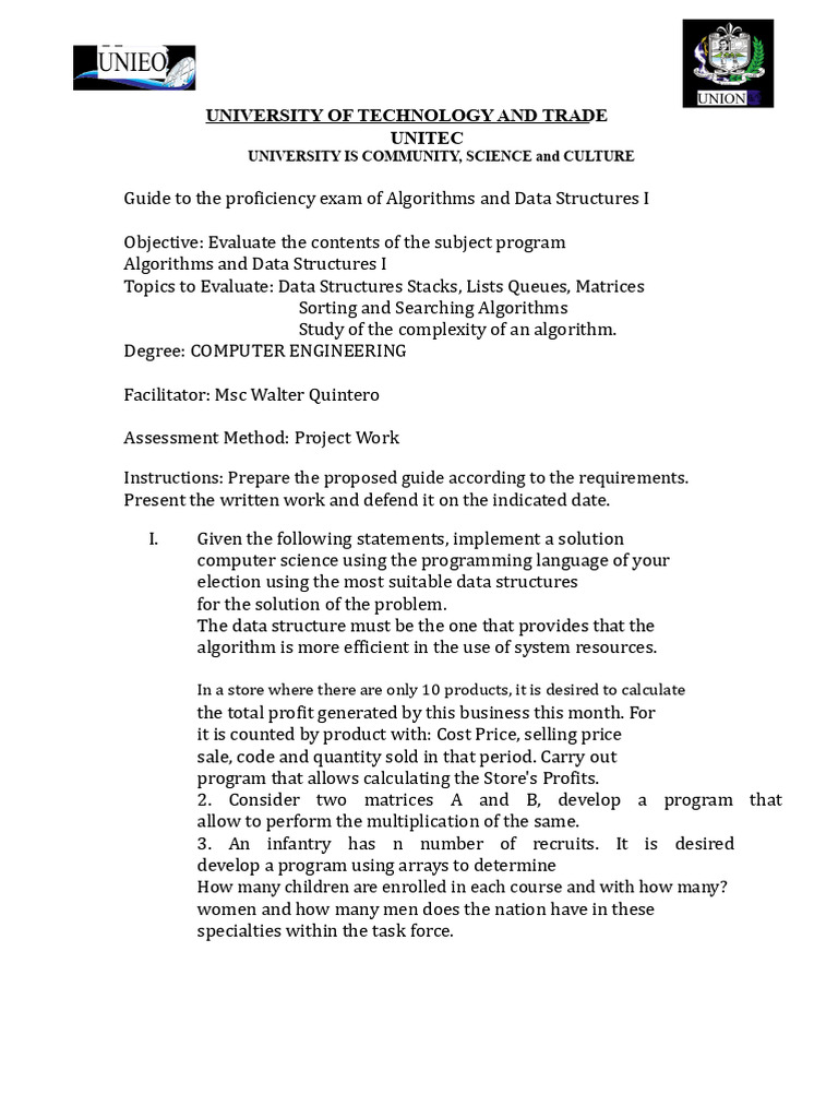 Unitec Proficiency Exam Guide | PDF | Algorithms | Matrix (Mathematics)