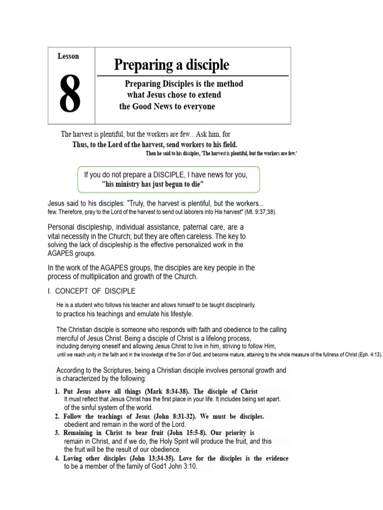 Lesson 8 - STUDENT - Preparing A Disciple | PDF | Disciple ...