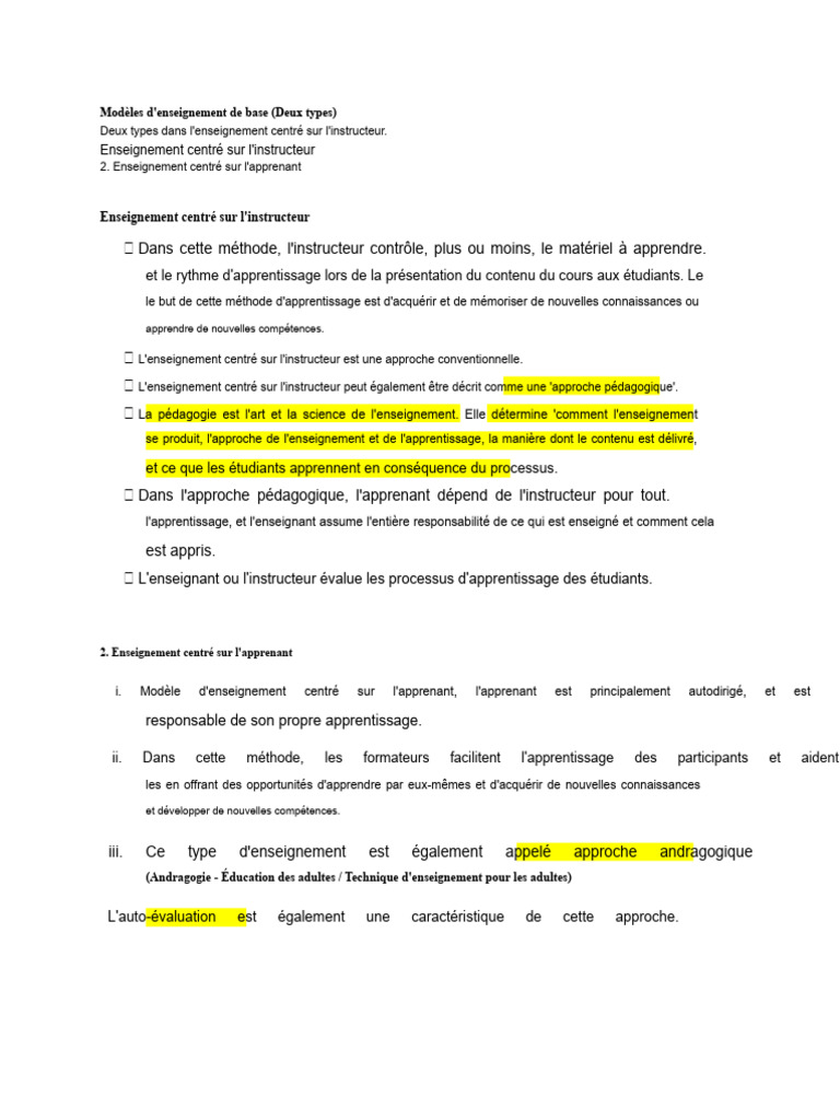 Modèles d'enseignement : Instructeur vs Apprenant | PDF | Apprentissage ...