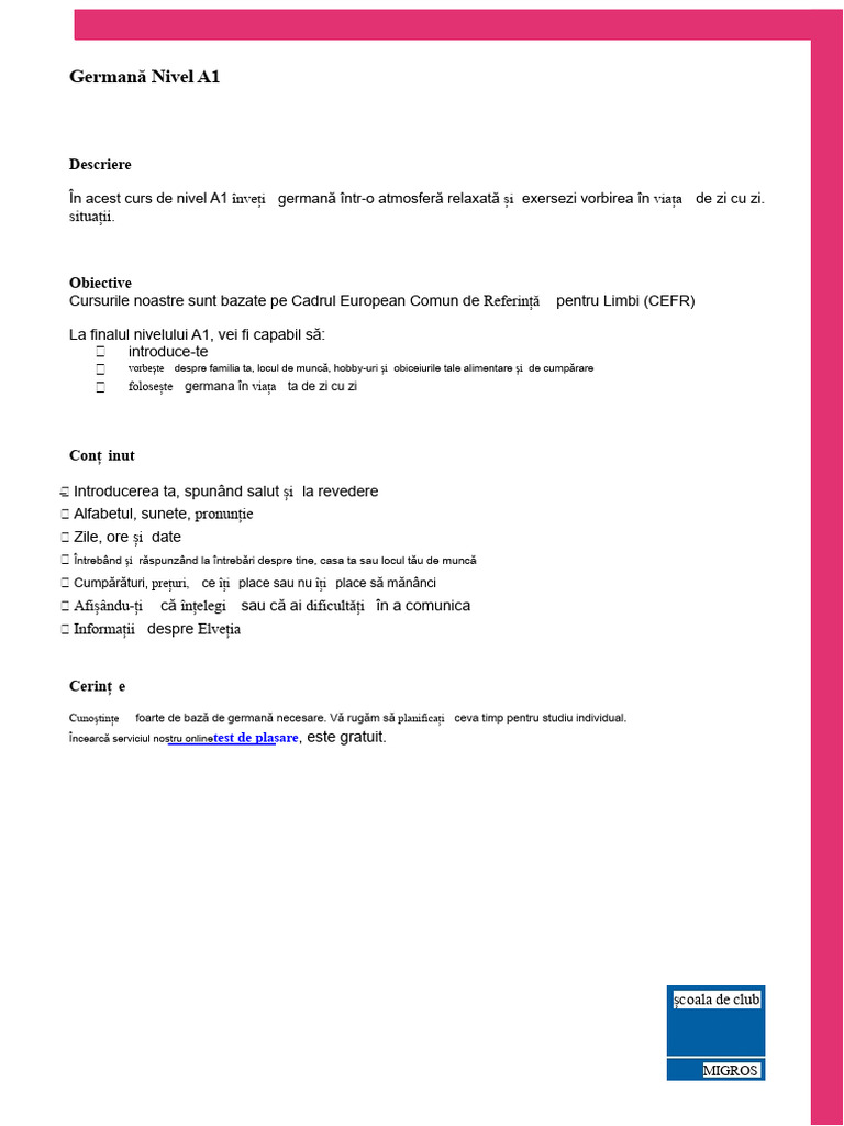 German Level A1 Description PDF | PDF
