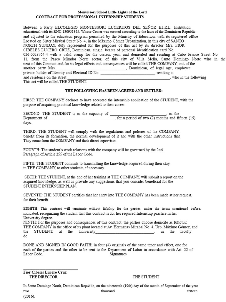 18 - Contract For Professional Internships, Internship Students. | PDF ...
