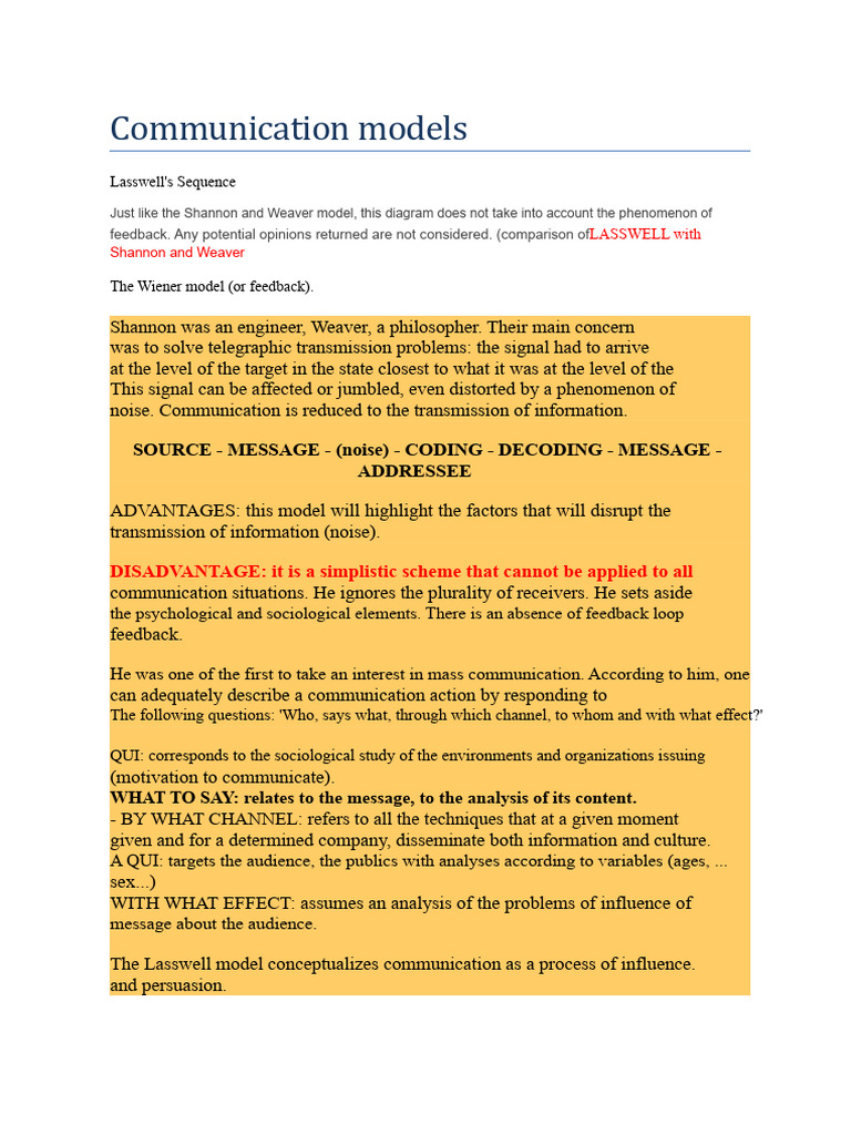 Overview of Communication Models | PDF | Communication | Information