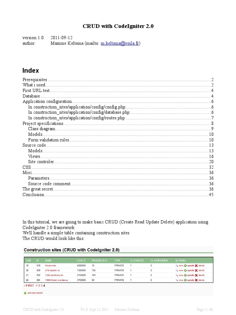 CRUD Application with CodeIgniter 2.0 | PDF | Html | Database Index