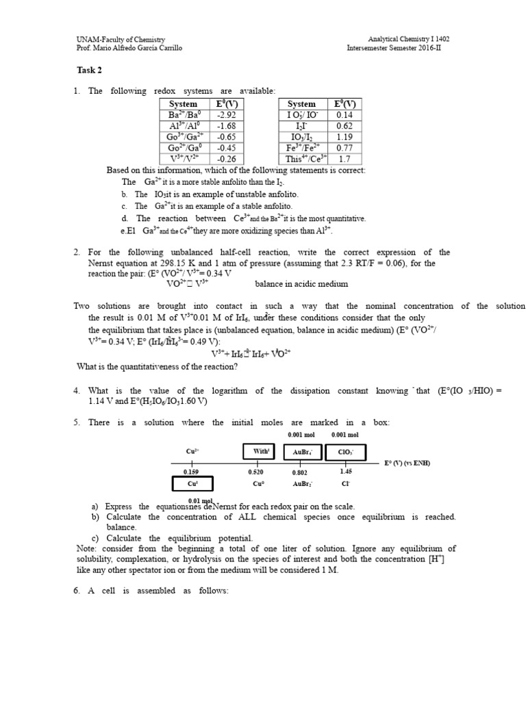 Task2Intersemester 32824 | PDF | Redox | Chemical Equilibrium