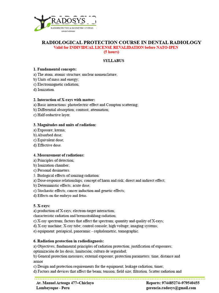 Dental Radiology Protection Course | PDF | Radiation Protection | X Ray