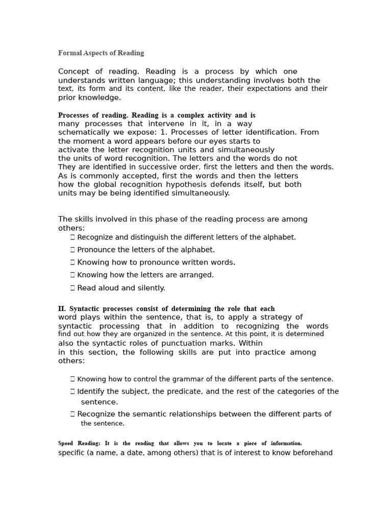 Formal Aspects of Reading | PDF | Word | Psychological Concepts