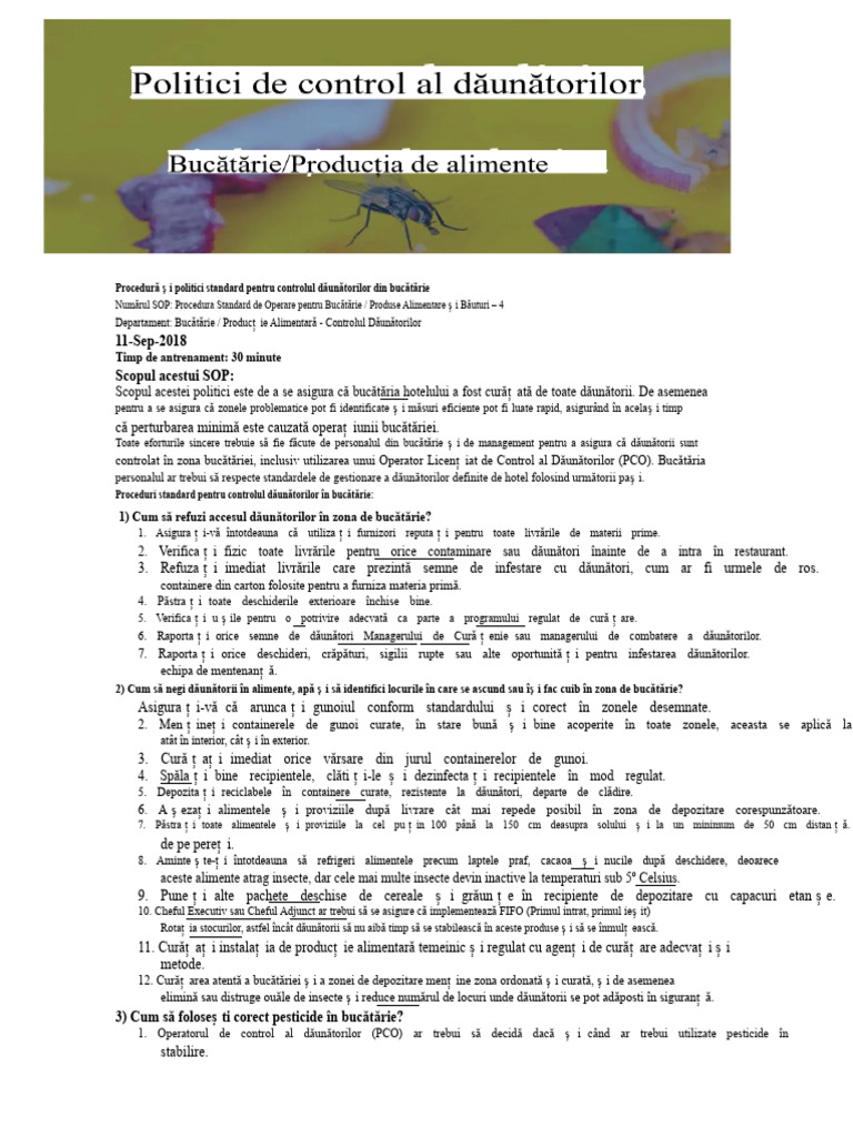Proceduri Și Politici Standard de Control Al Dăunătorilor | PDF