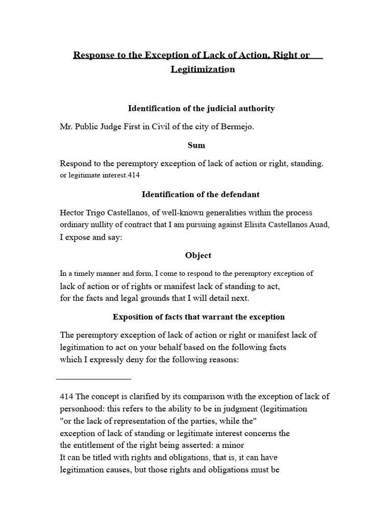 Response To The Exception of Lack of Action | PDF | Annulment ...