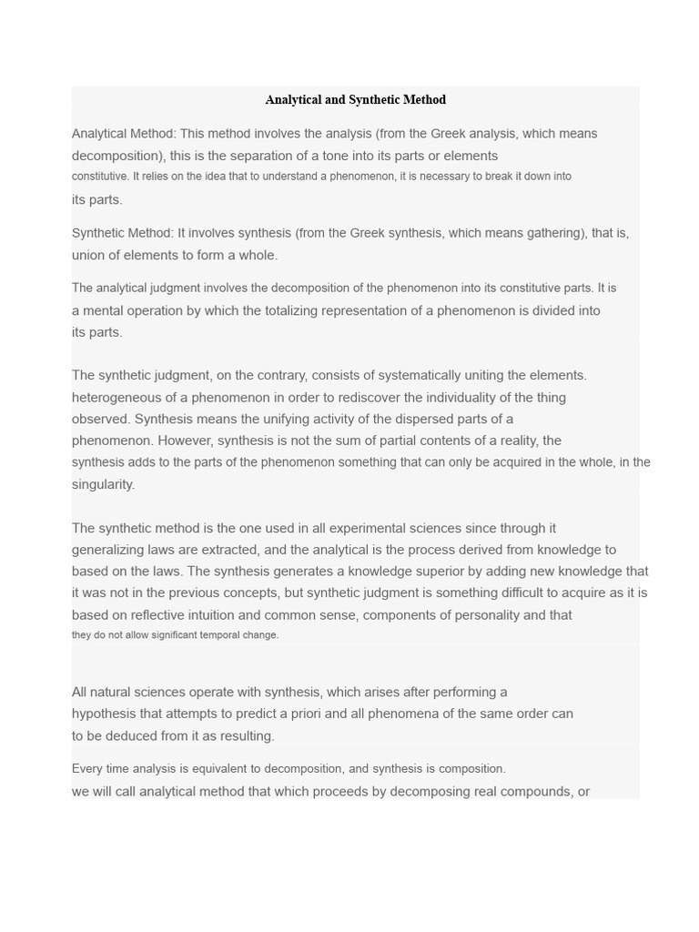 Analytical and Synthetic Method | PDF | Reason | Inductive Reasoning