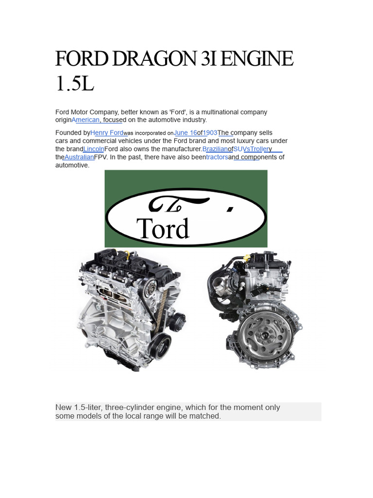 Ford Dragon 1.5L Engine Overview | PDF | Engines | Automotive Technologies