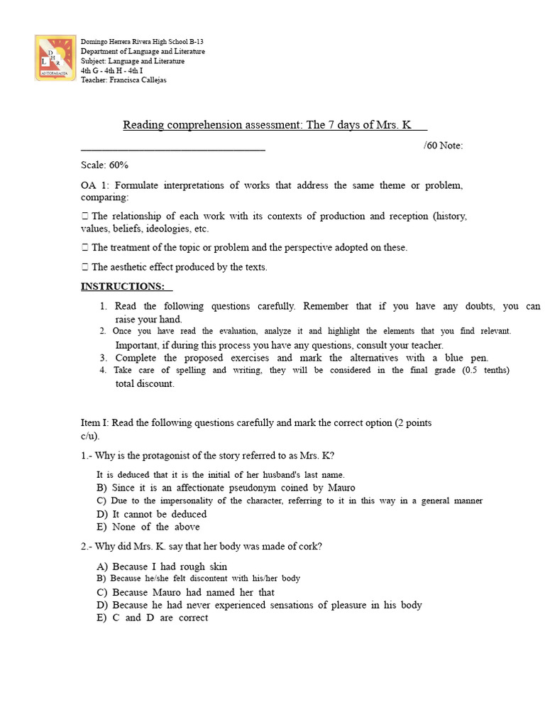 7-Day Trial of Mrs. K - Classroom | PDF | Reading Comprehension