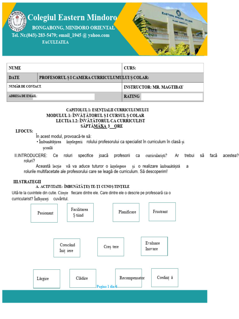 Modulul 1 - Lecția 1.2 | PDF