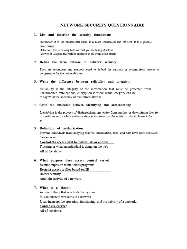 Network Security Questionnaire Overview | PDF | Key (Cryptography ...