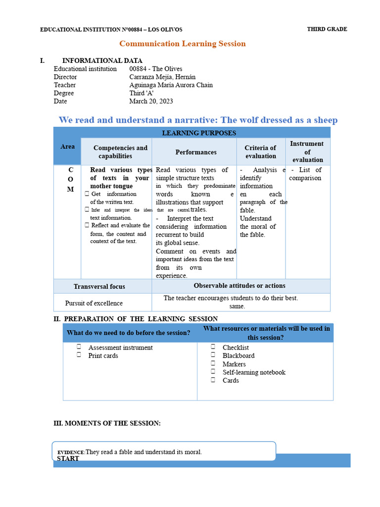 Third Grade Fable Reading Session | PDF | Sheep | Reading Comprehension