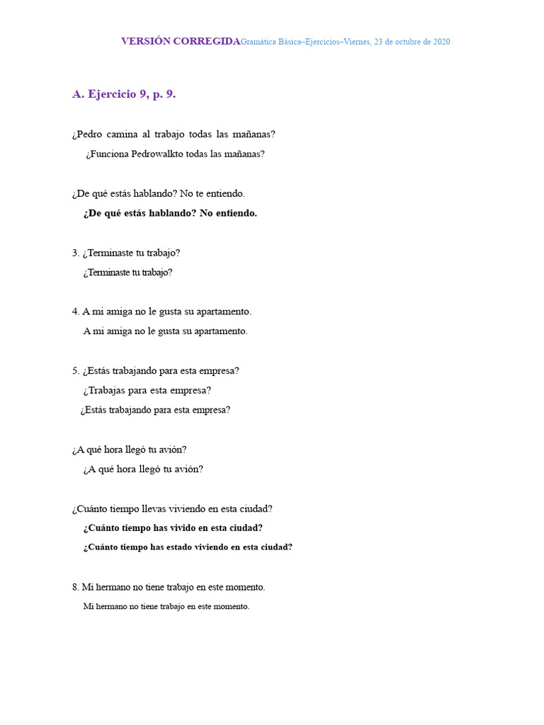 Versión Corregida - Gramática Básica | PDF | Verbo | Asunto (gramática)