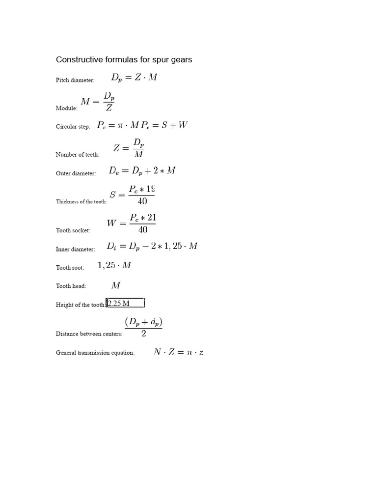 Constructive Formulas of Straight Gears | PDF