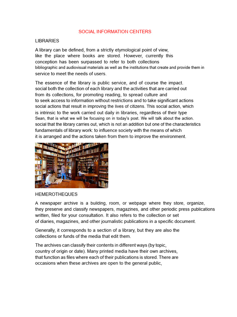 Social Impact of Libraries and Cultural Centers | PDF | Libraries | Museum