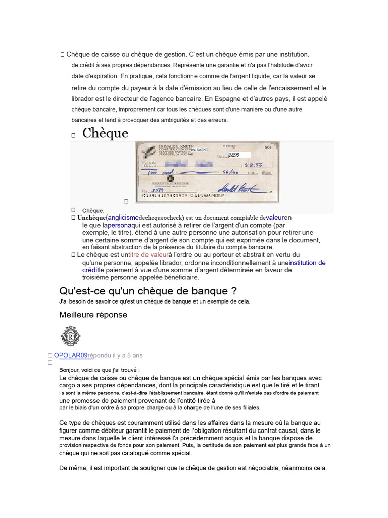 Chèque de caisse : définition et caractéristiques | PDF | Chèque | Banques