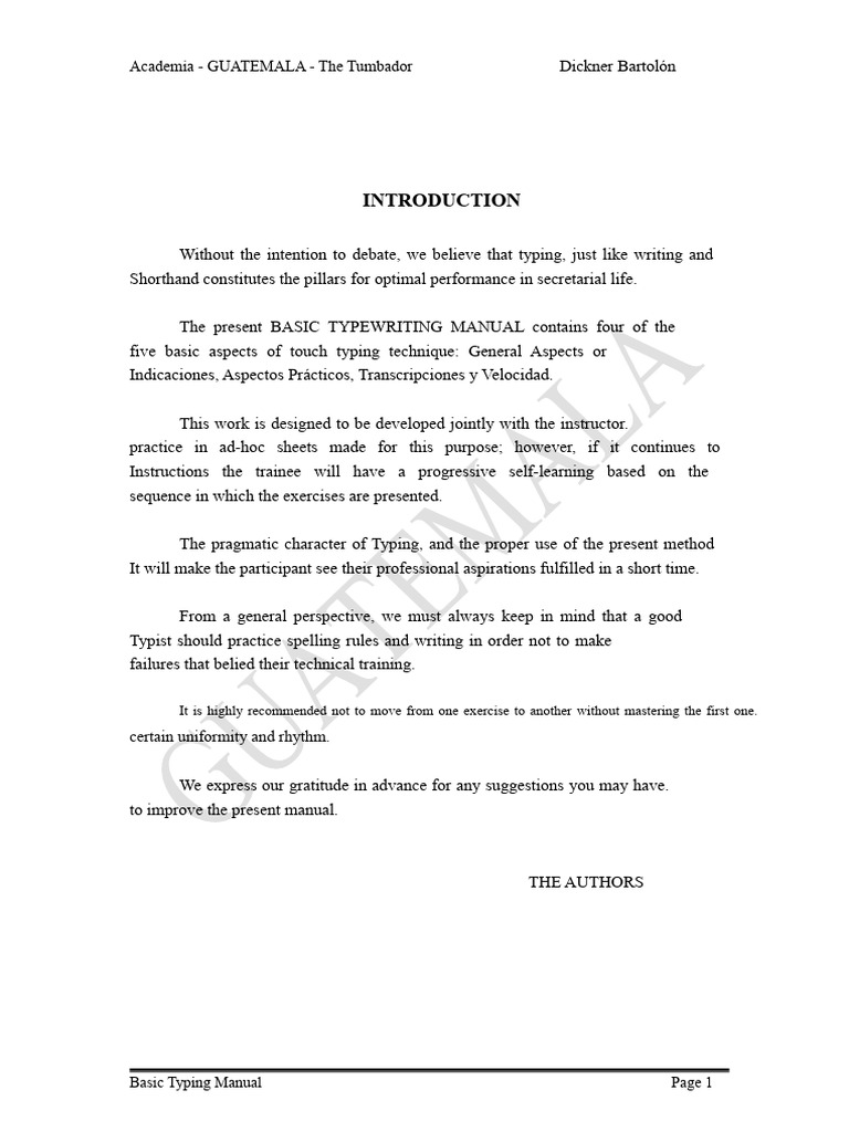 Basic Touch Typing Manual Guide | PDF | Typewriter | Hand