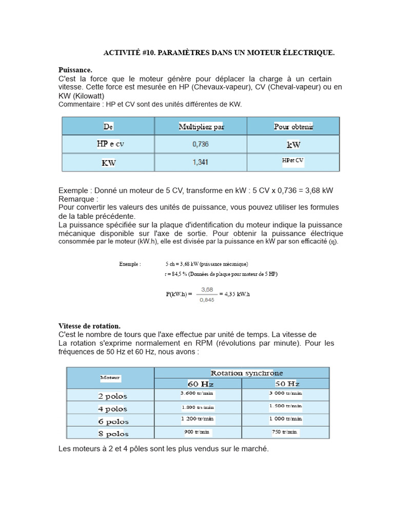 Conversion HP en CV dans les moteurs | PDF | Température | Puissance ...