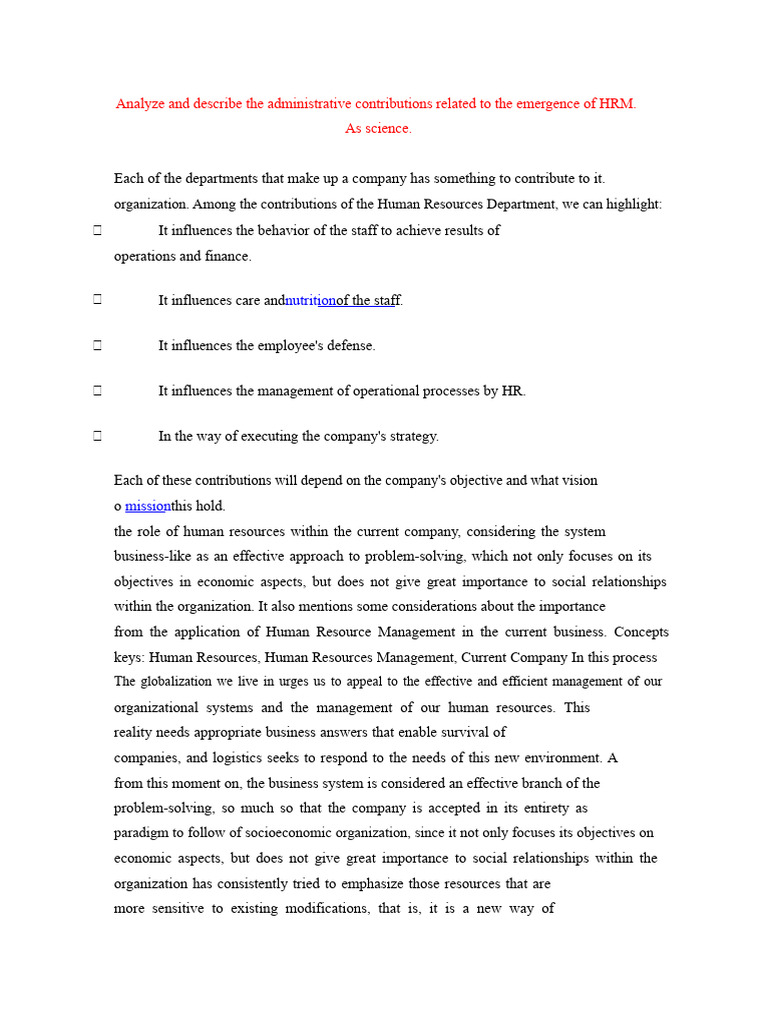 Analyze and Describe The Administrative Contributions HR - Docx ...