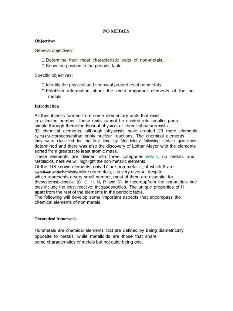 Characteristics and Properties of Nonmetals | PDF | Chemical Elements ...