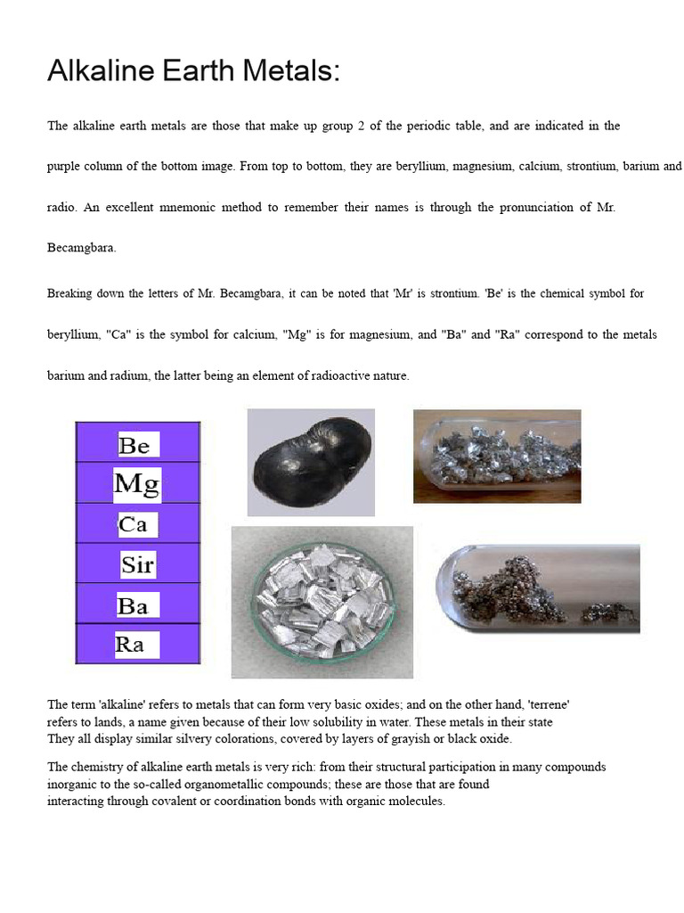 Overview of Magnesium and Alkaline Metals | PDF | Magnesium | Calcium