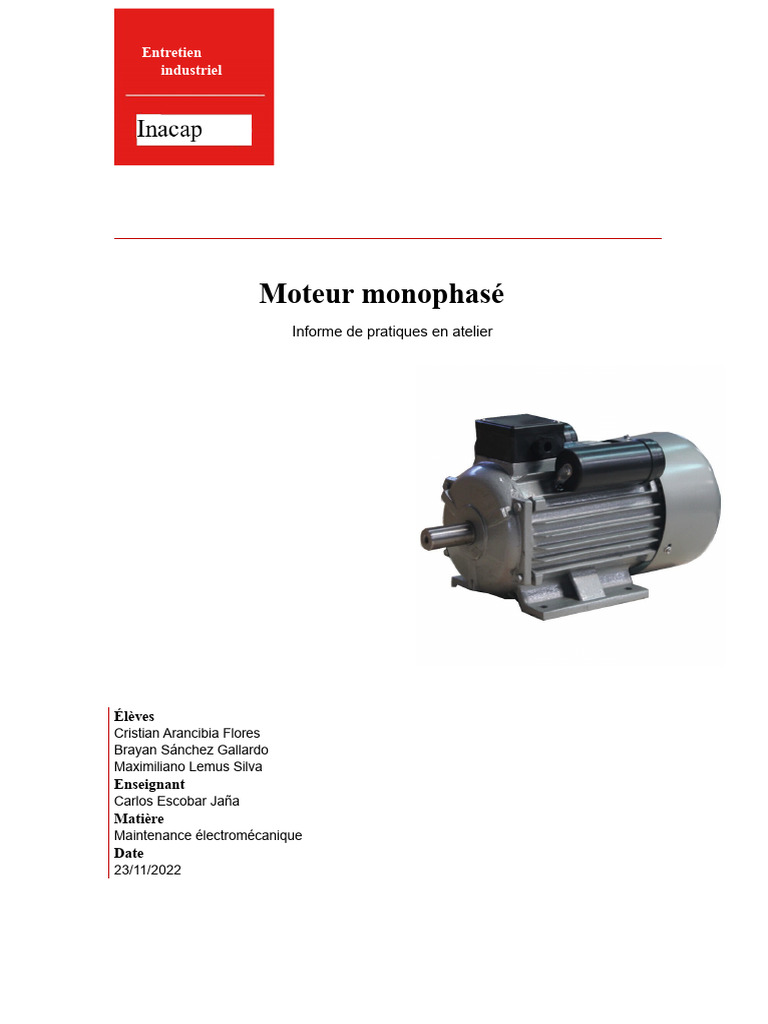 Guide sur le moteur monophasé en atelier | PDF | Inducteur ...