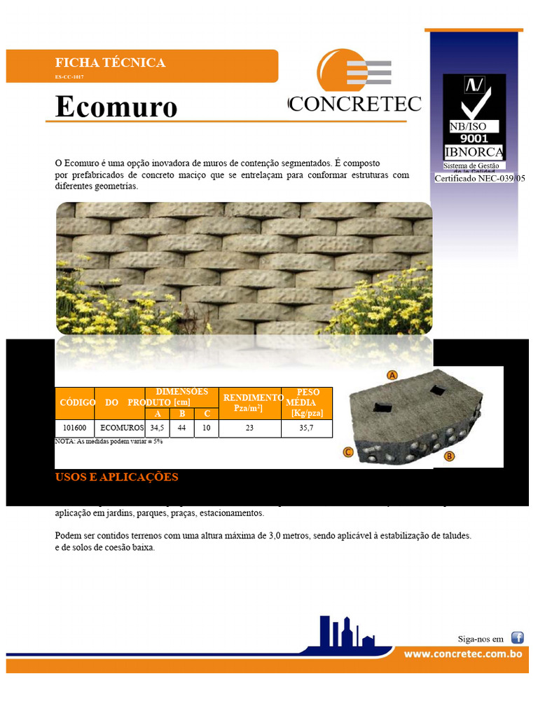 Ecomuro: Muros de Contenção Inovadores | PDF