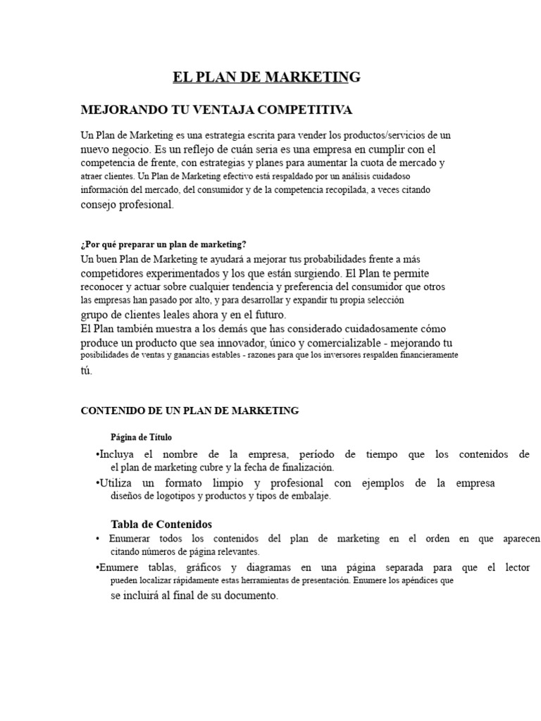 Plan de Marketing para Nuevos Negocios | PDF | Marketing | Mercado ...