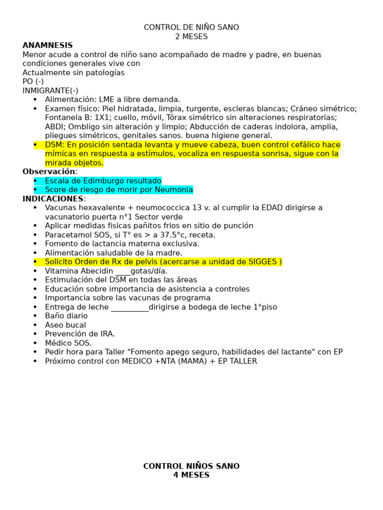 Control de Nino Sano | PDF | Higiene | Amamantamiento