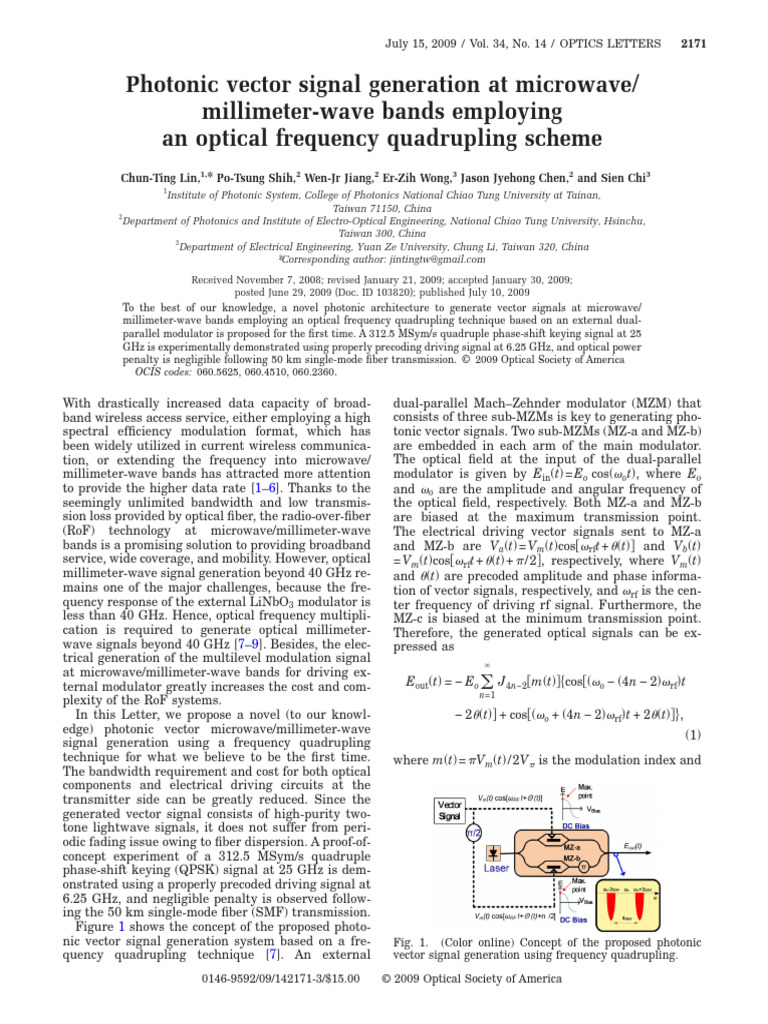 Photonic Vector Signal Generation at 25 GHz | PDF | Extremely High ...