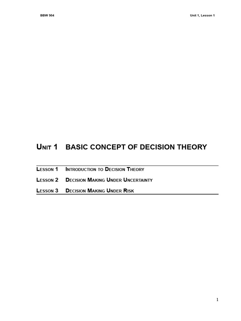 BBM 504 Unit1 Chapter 1 | PDF | Decision Making | Risk