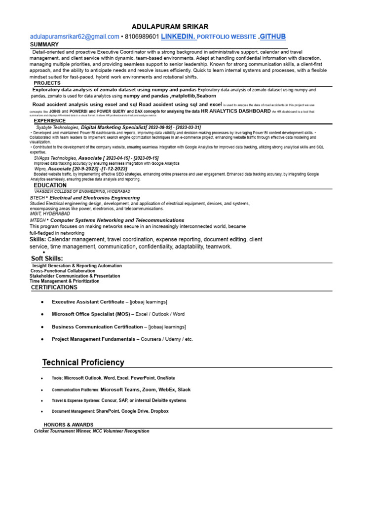 Executive Coordinator Resume Summary | PDF | Analytics | Data Analysis