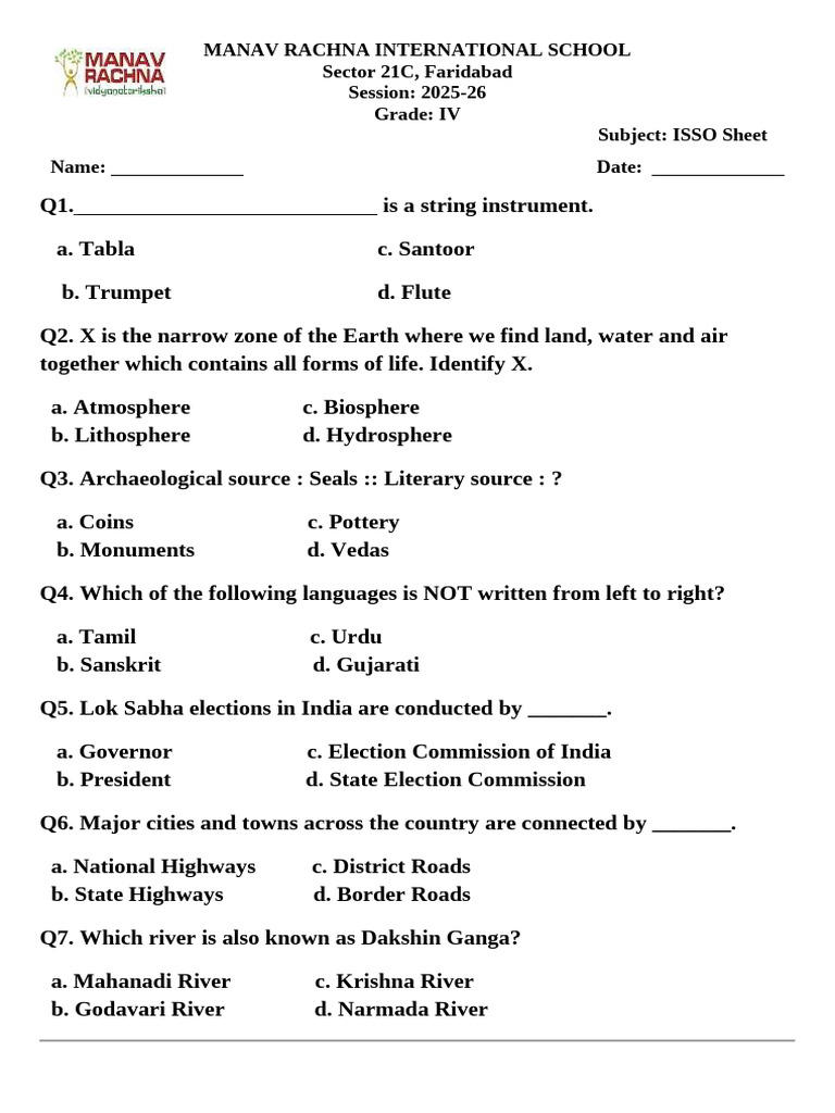 Isso Sheet 2025-26 | PDF