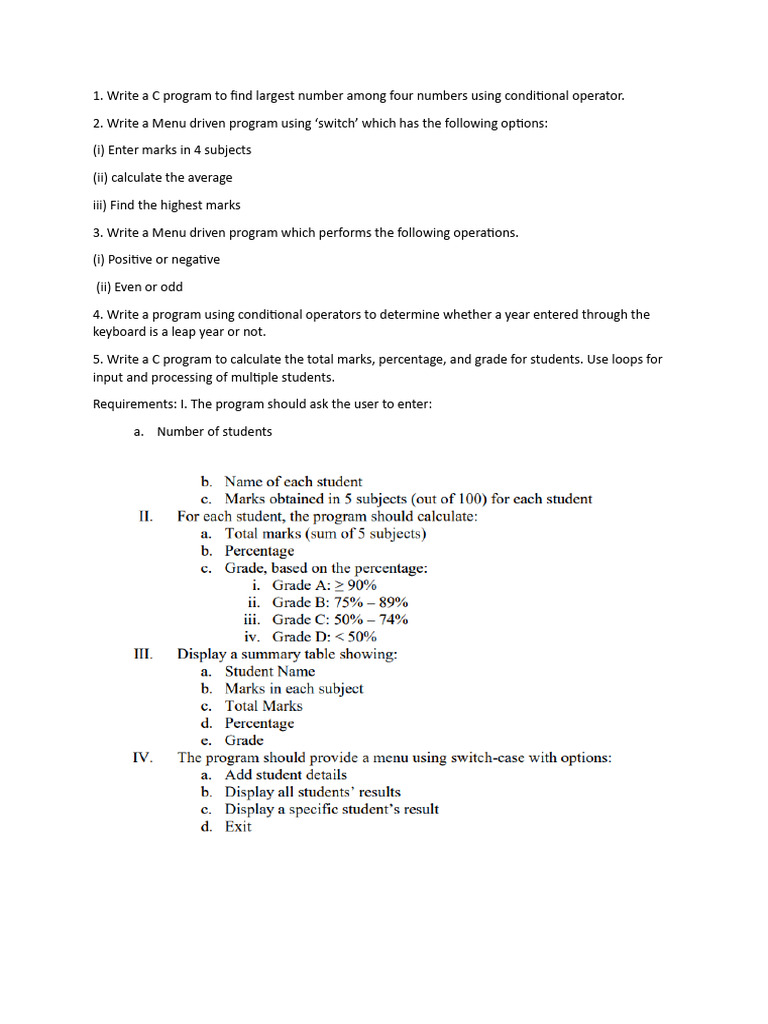 C Programs for Conditional Logic and Grades | PDF
