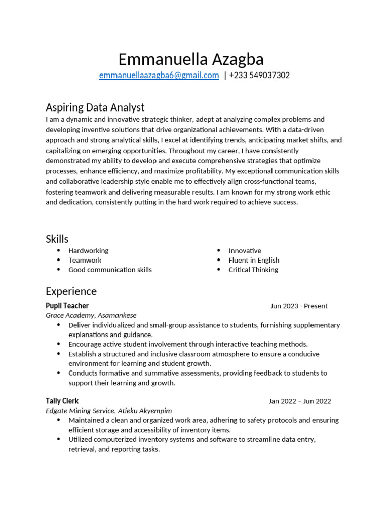 Aspiring Data Analyst Profile | PDF | Learning | Cognitive Science