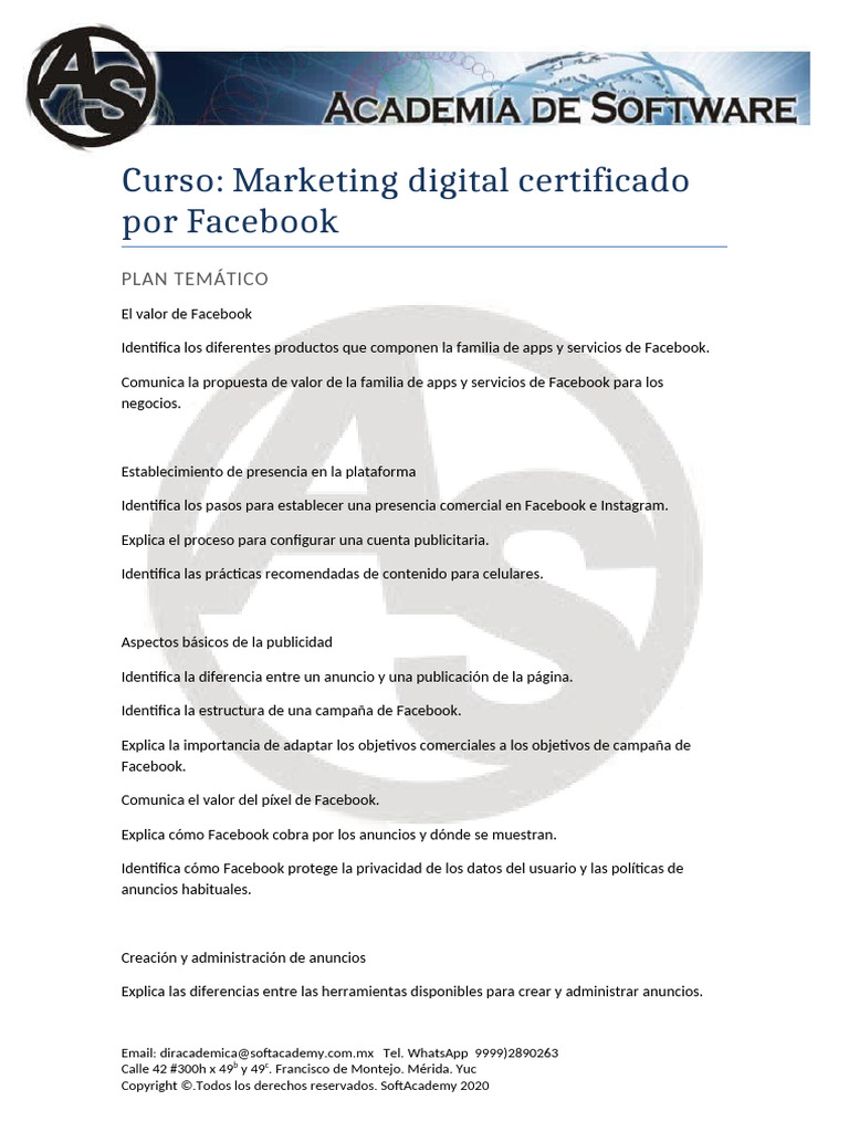 Marketing Digital Certificado Por Facebook | PDF