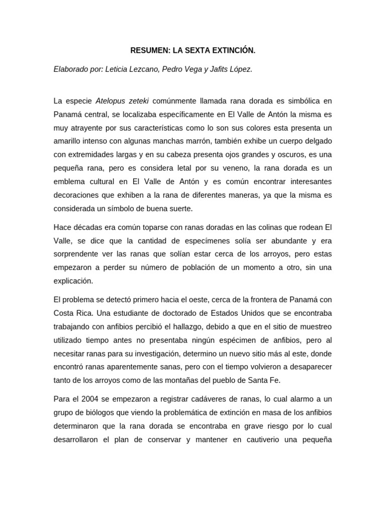 Pérdida De La Rana Dorada En Panamá Pdf Anfibio Extinción 