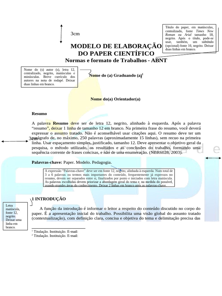 Modelo de Paper Científico ABNT | PDF | Citação | Abstract (resumo)