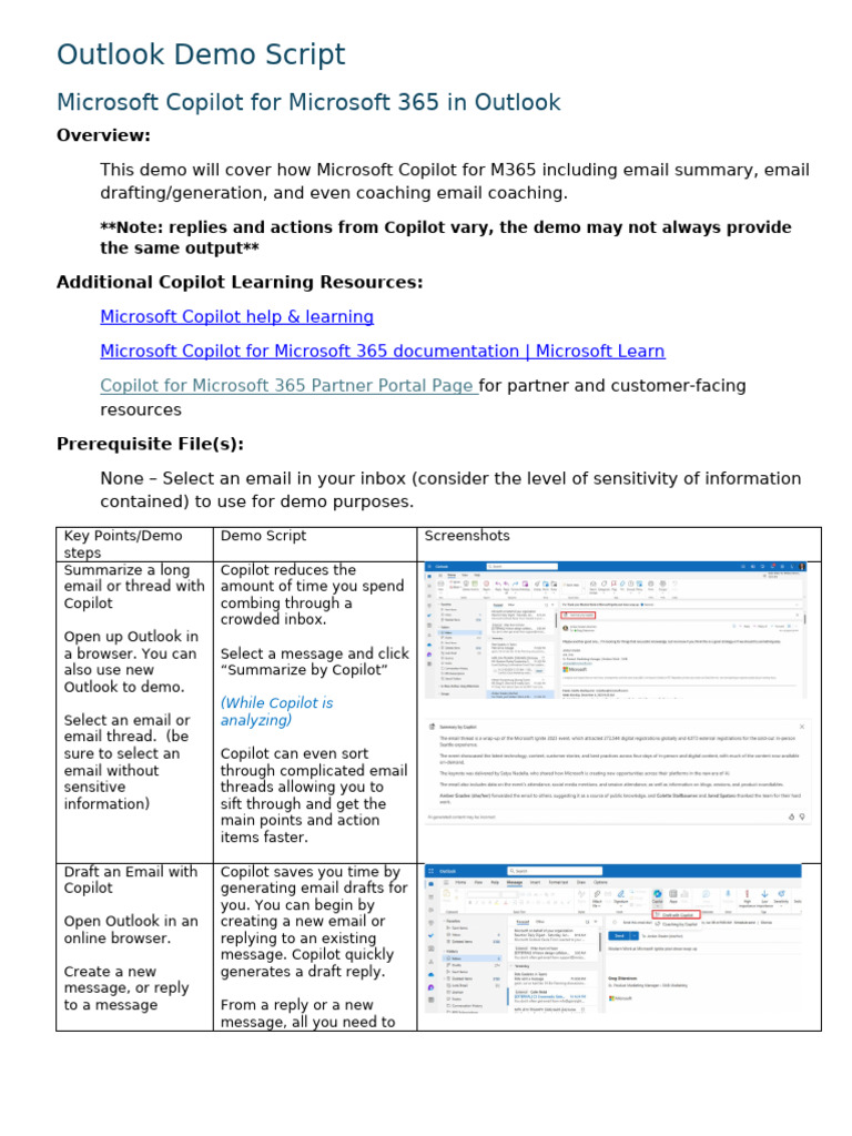 Demo Script - Outlook | PDF | Microsoft Outlook | Application Software