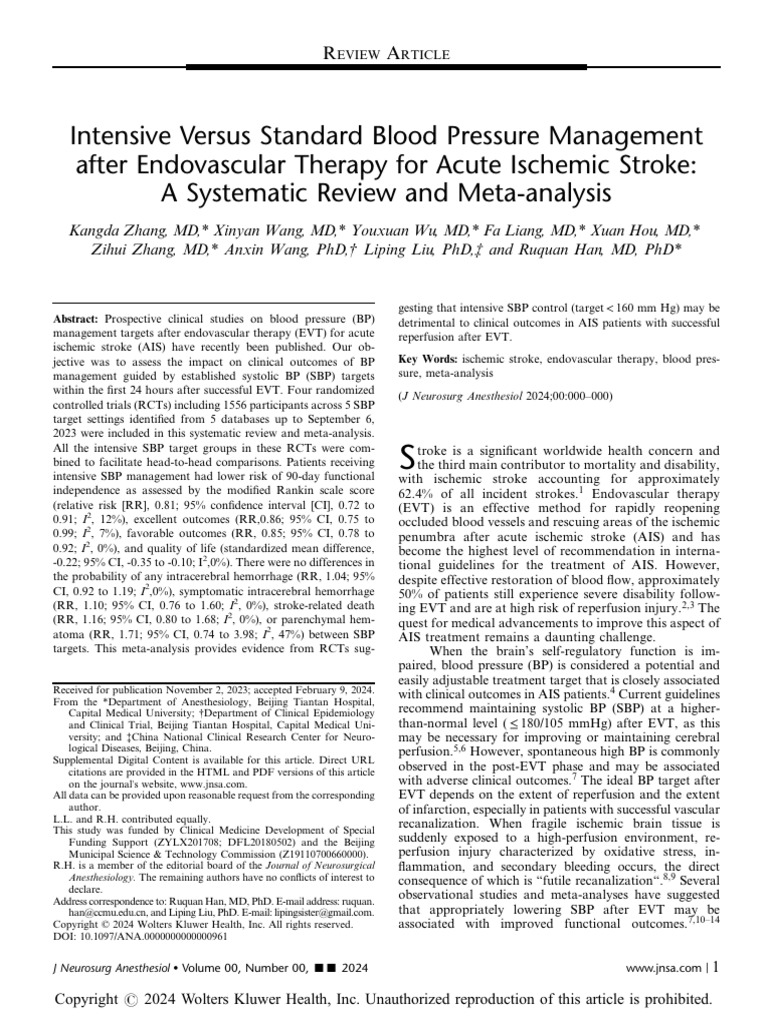 2024 Intensive Versus Standard Blood Pressure Management After ...