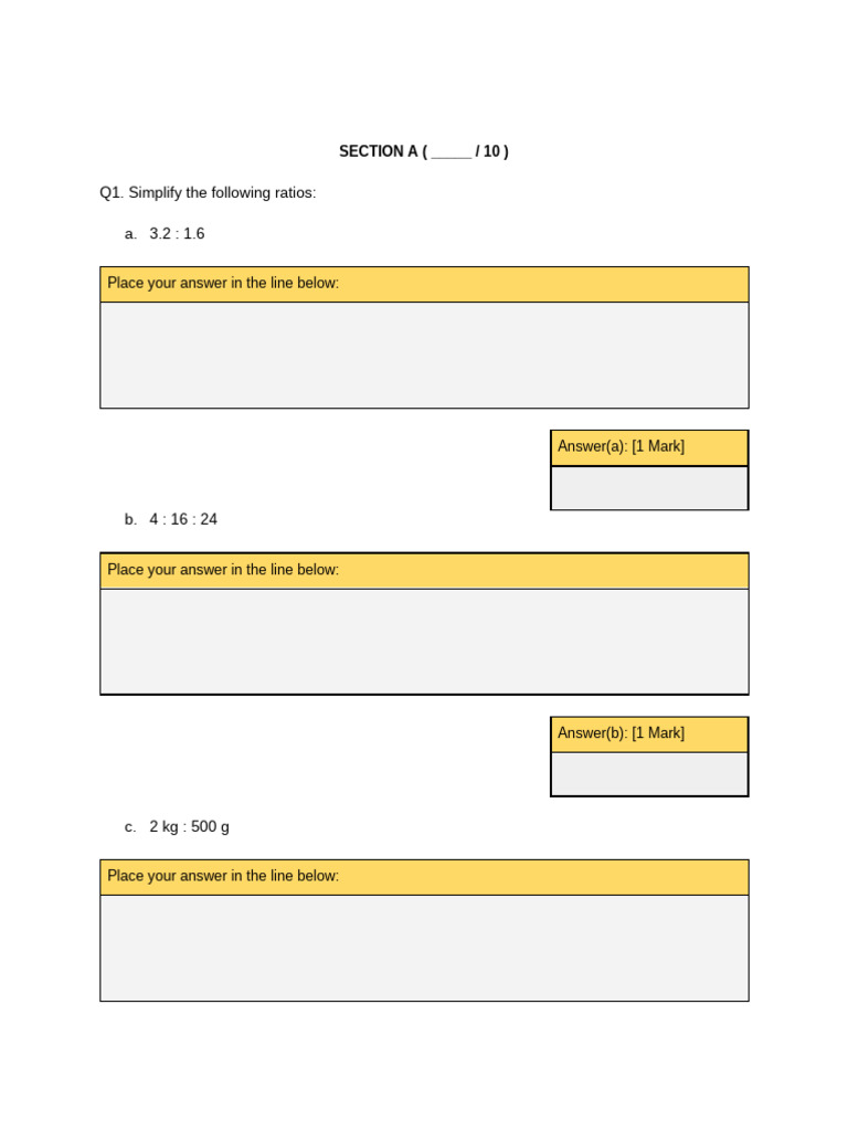 Ratio and Percentage Calculation Exercises | PDF