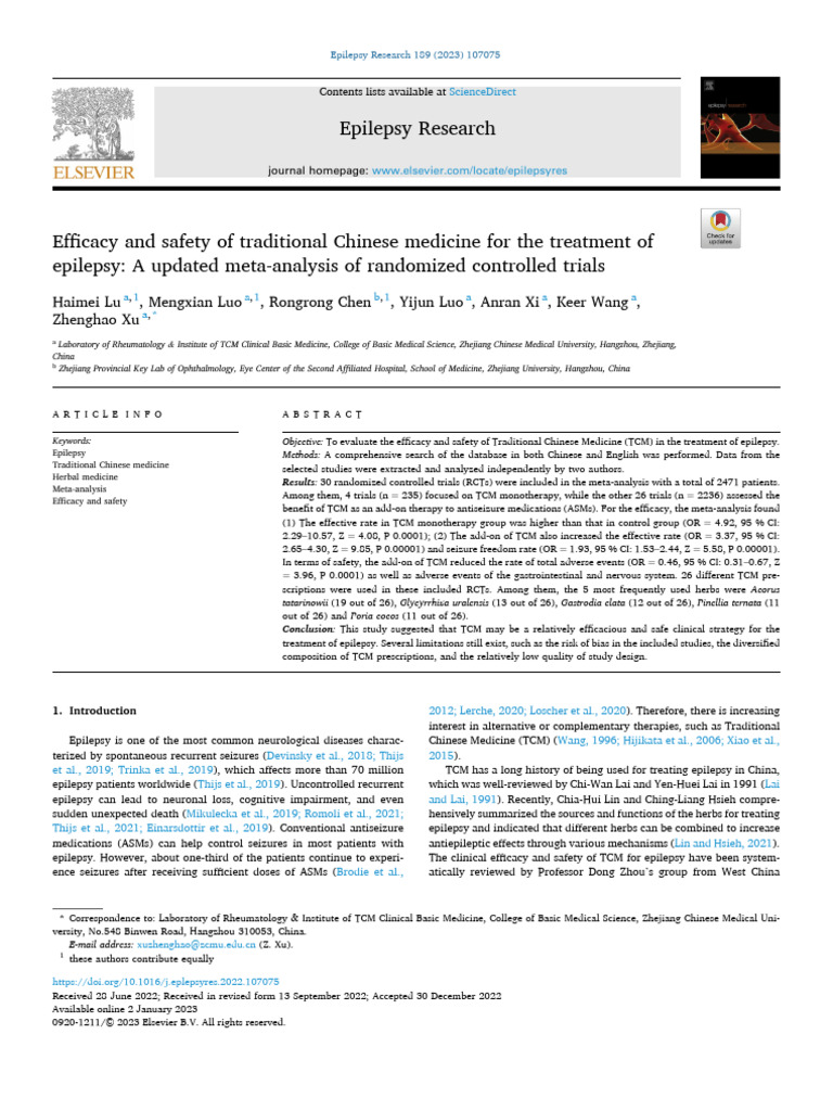 Efficacy of Traditional Chinese Medicine for Epilepsy | PDF ...