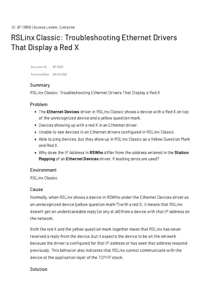 RSLinx Classic Ethernet Driver Red X Fix | PDF | Computer Network | Ip ...