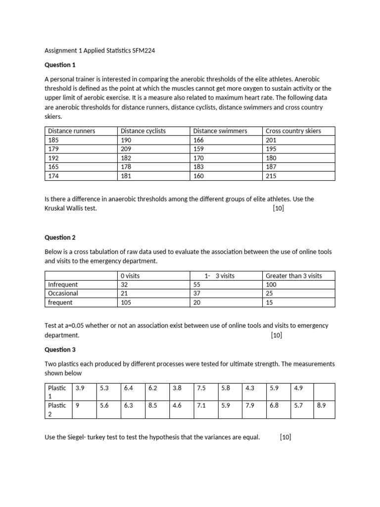 Applied Statistics Assignment SFM224 | PDF