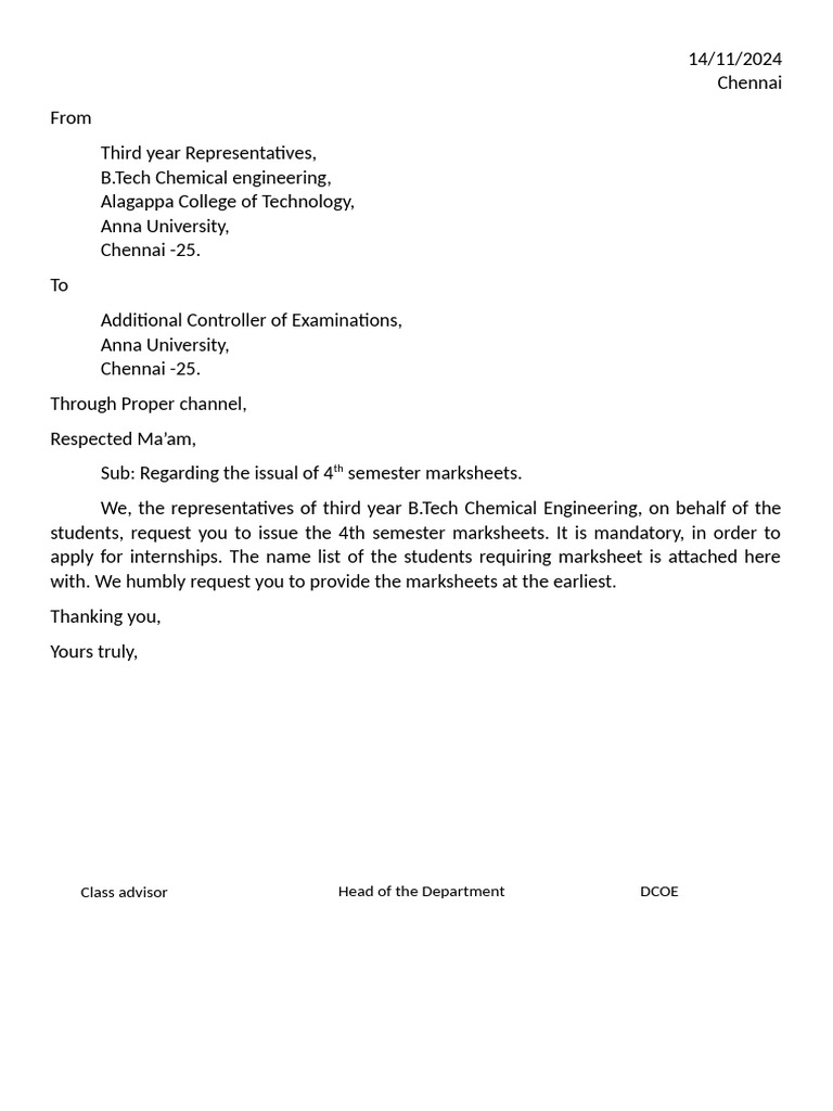 Request for 4th Semester Marksheet | PDF | Film Production Districts ...
