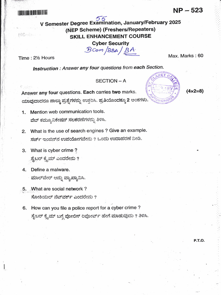 Cyber Security Exam Questions and Guidelines | PDF | Computer Security ...