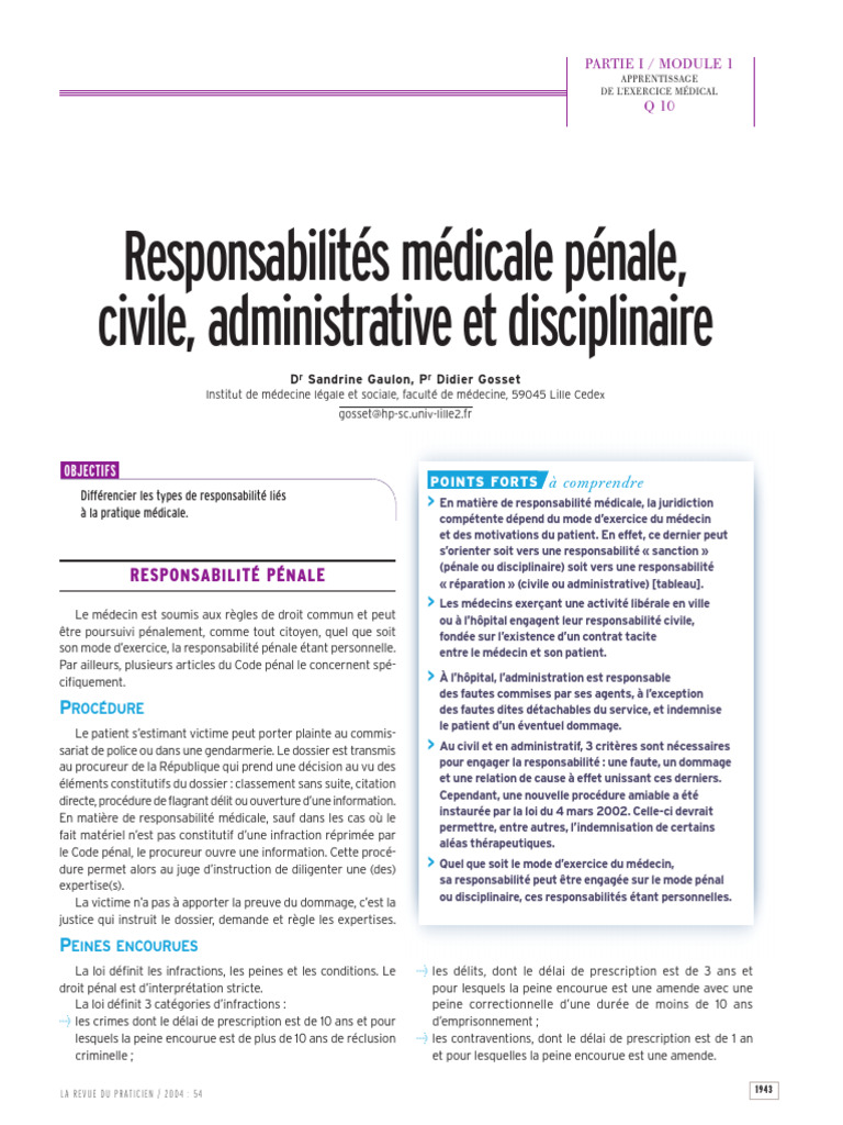 Responsabilités médicales : pénale et civile | PDF | Consentement ...